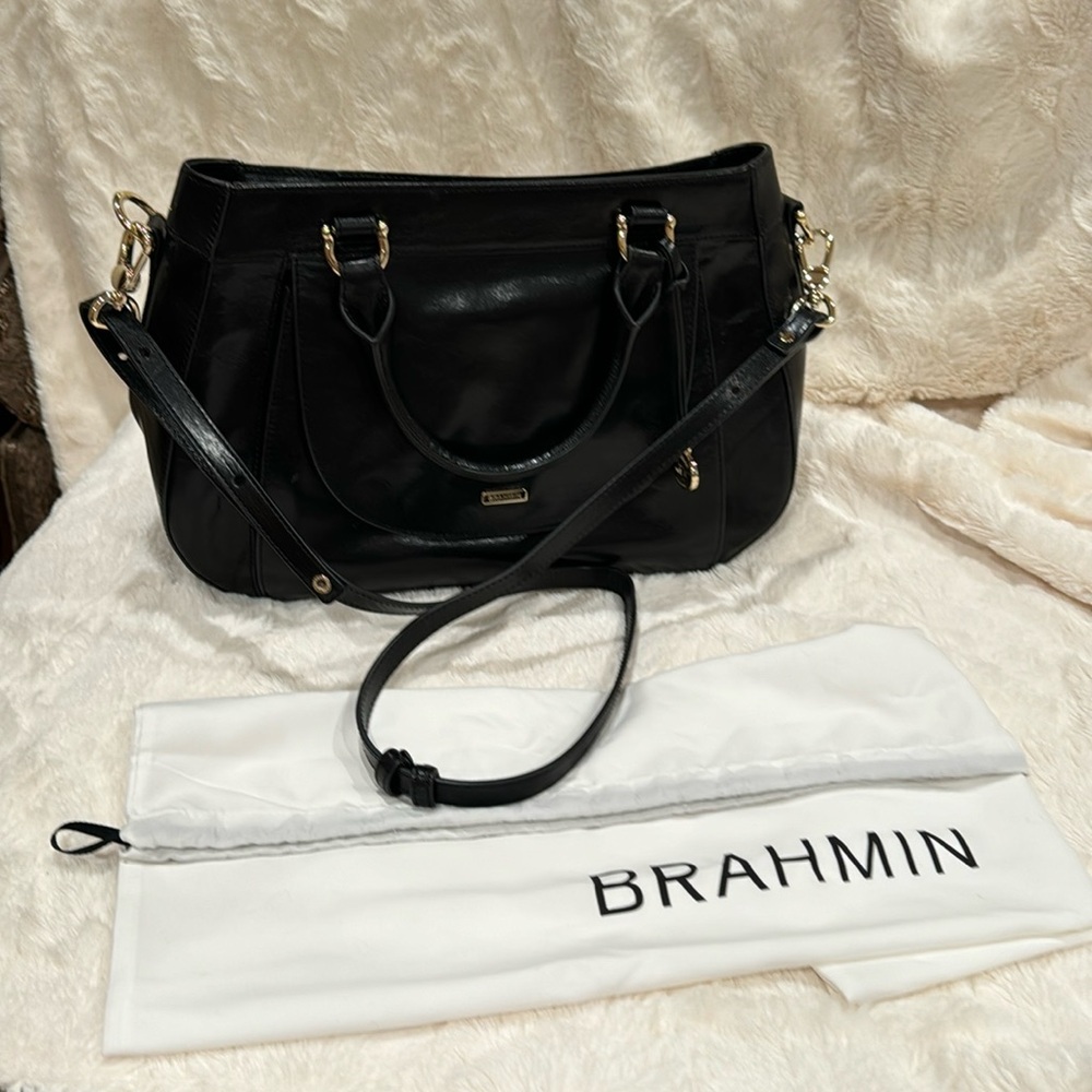 Beautiful Brahmin satchel in black topsail leather.